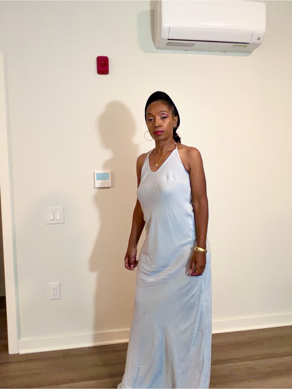 Satin Halter Slip Dress in Light Silver